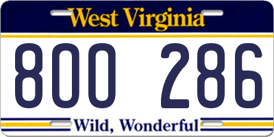WV license plate 8OO286