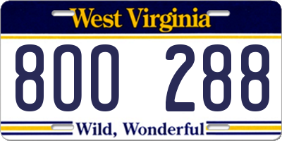 WV license plate 8OO288