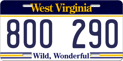 WV license plate 8OO290