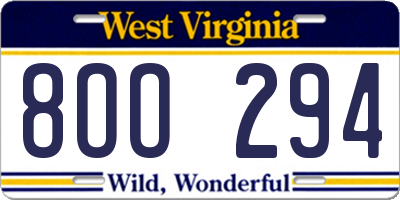 WV license plate 8OO294