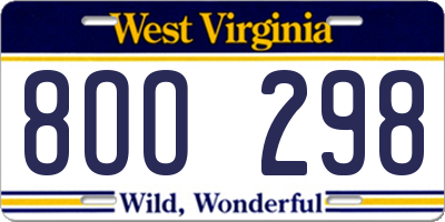 WV license plate 8OO298