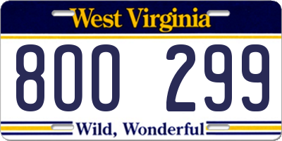 WV license plate 8OO299