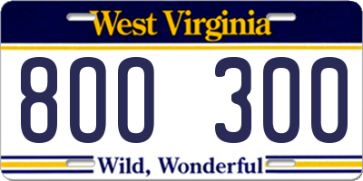 WV license plate 8OO300