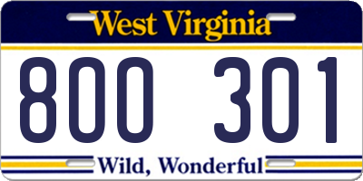 WV license plate 8OO301