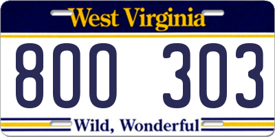 WV license plate 8OO303