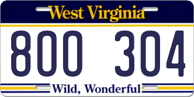 WV license plate 8OO304