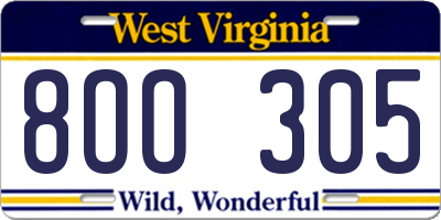 WV license plate 8OO305
