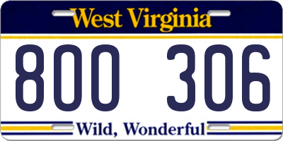 WV license plate 8OO306