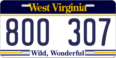 WV license plate 8OO307
