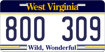 WV license plate 8OO309
