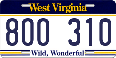 WV license plate 8OO310
