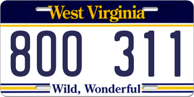 WV license plate 8OO311