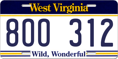WV license plate 8OO312