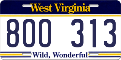 WV license plate 8OO313