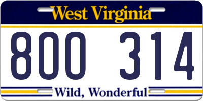 WV license plate 8OO314