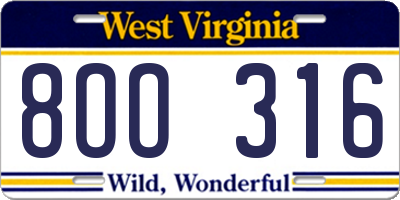 WV license plate 8OO316