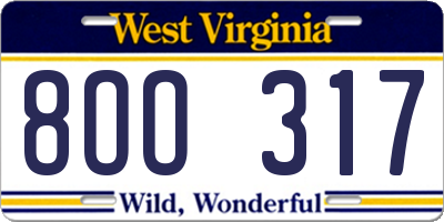 WV license plate 8OO317