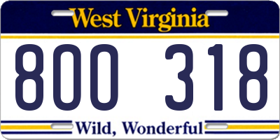 WV license plate 8OO318