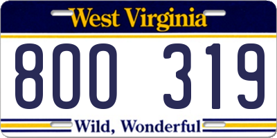 WV license plate 8OO319