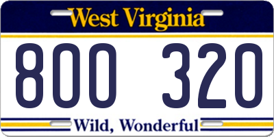 WV license plate 8OO320