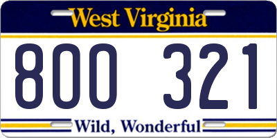 WV license plate 8OO321