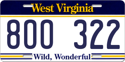 WV license plate 8OO322
