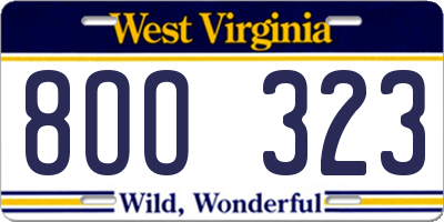 WV license plate 8OO323
