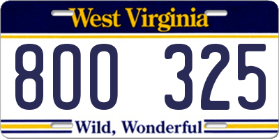 WV license plate 8OO325