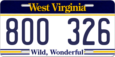 WV license plate 8OO326