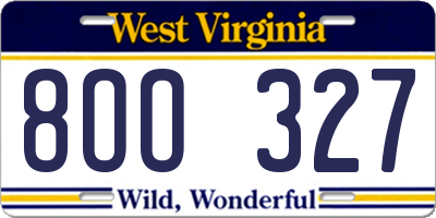 WV license plate 8OO327