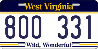 WV license plate 8OO331