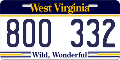 WV license plate 8OO332