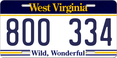 WV license plate 8OO334