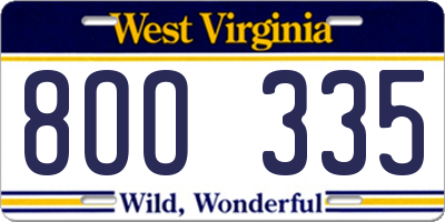 WV license plate 8OO335