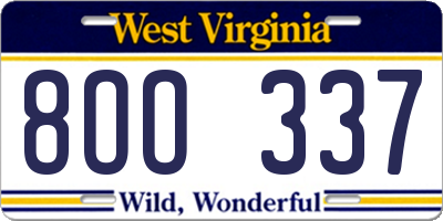 WV license plate 8OO337