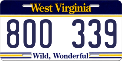 WV license plate 8OO339