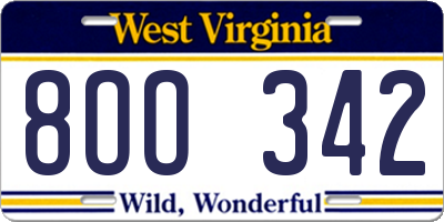 WV license plate 8OO342