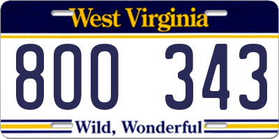 WV license plate 8OO343