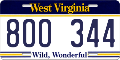 WV license plate 8OO344
