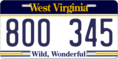 WV license plate 8OO345