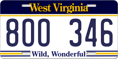 WV license plate 8OO346