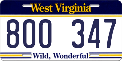 WV license plate 8OO347