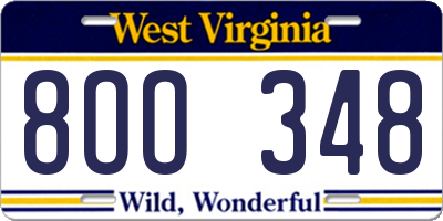 WV license plate 8OO348