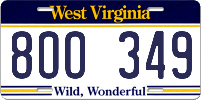 WV license plate 8OO349