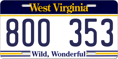 WV license plate 8OO353