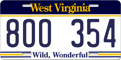 WV license plate 8OO354