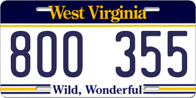 WV license plate 8OO355