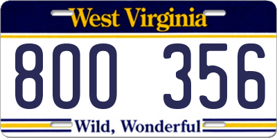 WV license plate 8OO356