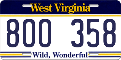 WV license plate 8OO358