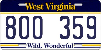 WV license plate 8OO359